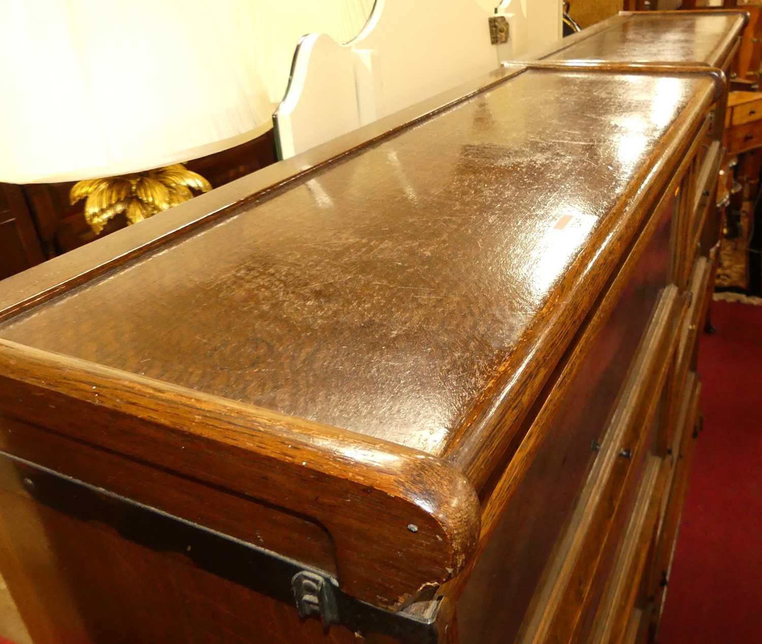 A pair of 1930s oak Globe Wernicke three-tier stacking bookcases, each with single long lower drawer - Image 2 of 6