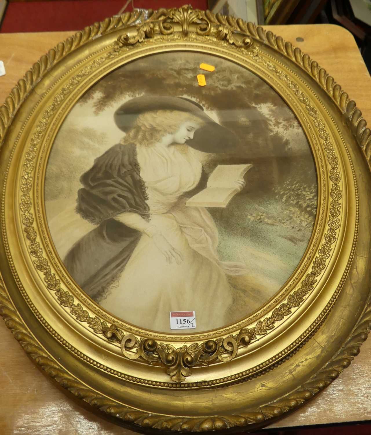 A Victorian colour portrait print in gilt composition frame; together with one other (2)