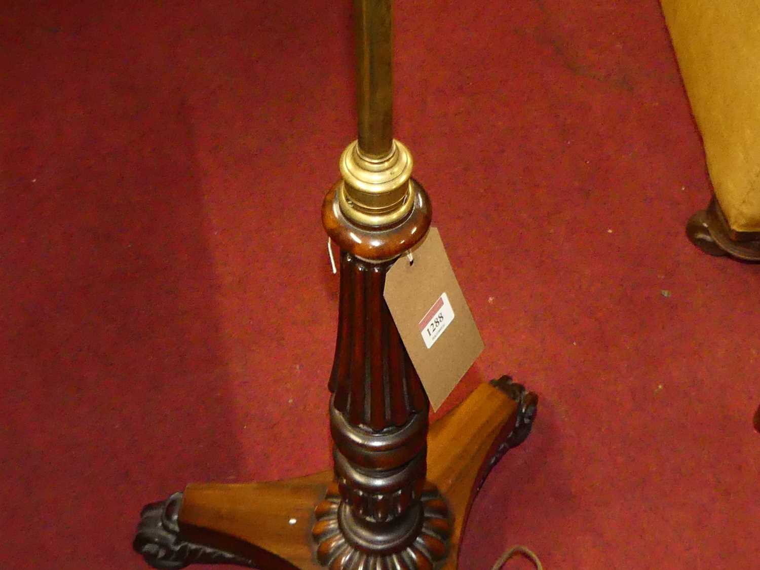 A Regency rosewood and brass pole screen, later converted into a standard lamp (with shade) Height - Image 4 of 5