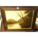 Early 20th century English school, river landscape, oil on canvas, indistinctly signed lower left,