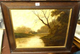Early 20th century English school, river landscape, oil on canvas, indistinctly signed lower left,