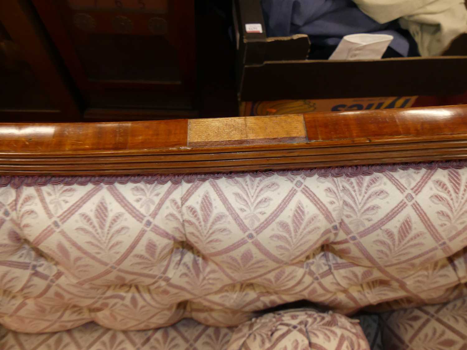 A Regency mahogany scroll-end four-seater sofa, floral button back fabric upholstered, raised on - Bild 6 aus 7