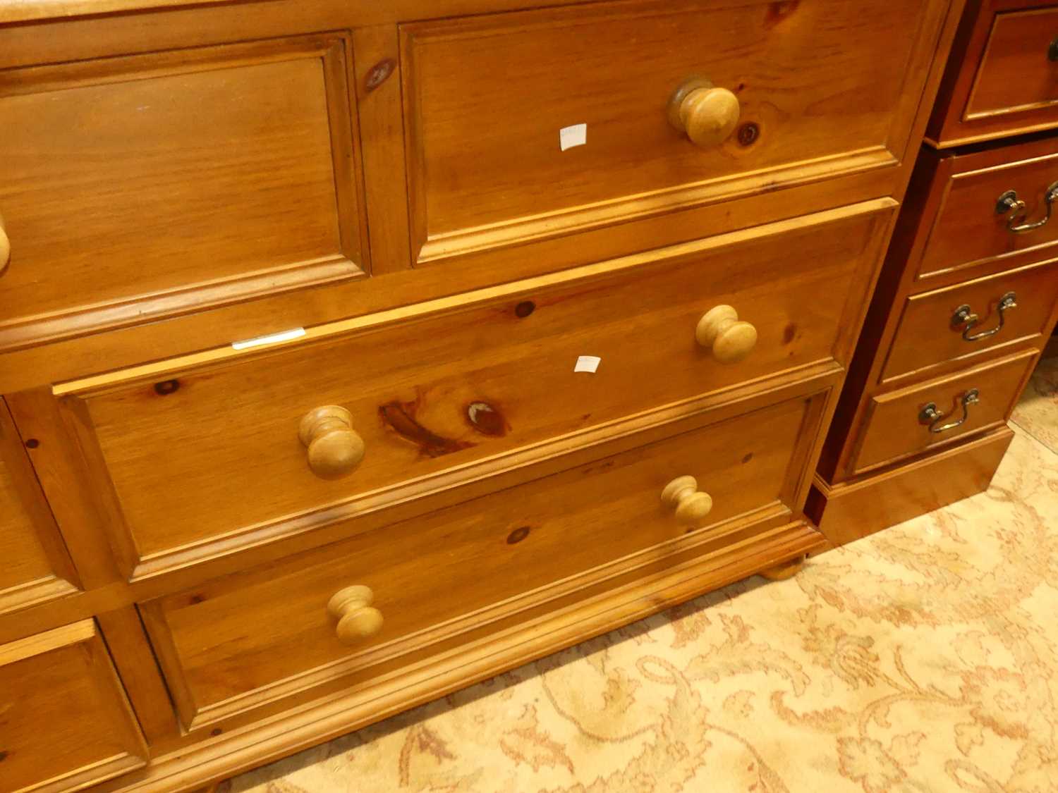 A modern pine long side chest, fitted with an arrangement of seven various drawers, w.166cm - Image 4 of 5