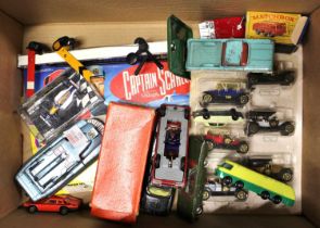 One box containing a quantity of playworn and boxed diecast vehicles to include Minichamps, Corgi,
