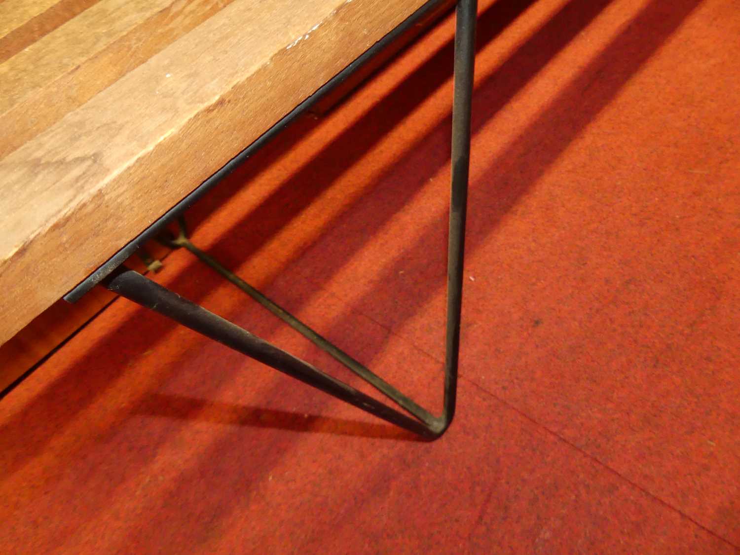 A 1960s black painted wired metal and teak adjustable shelving unit, having five laddered upright - Image 3 of 4