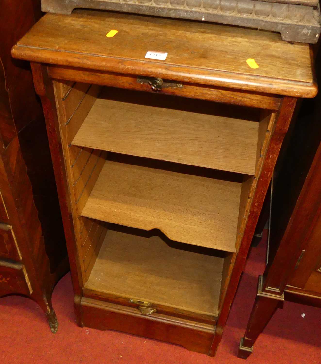 A 1920s oak tambour fronted office filing cabinet, w.48cm - Image 3 of 4