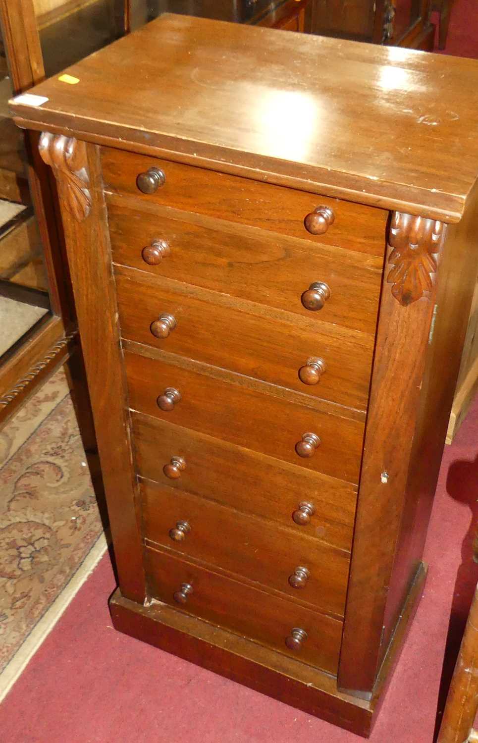 A Victorian walnut Wellington chest, having seven graduated drawers, turned knob handles and locking - Image 2 of 4