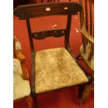 A single William IV mahogany barback dining chair, having needlework upholstered drop-in pad seat