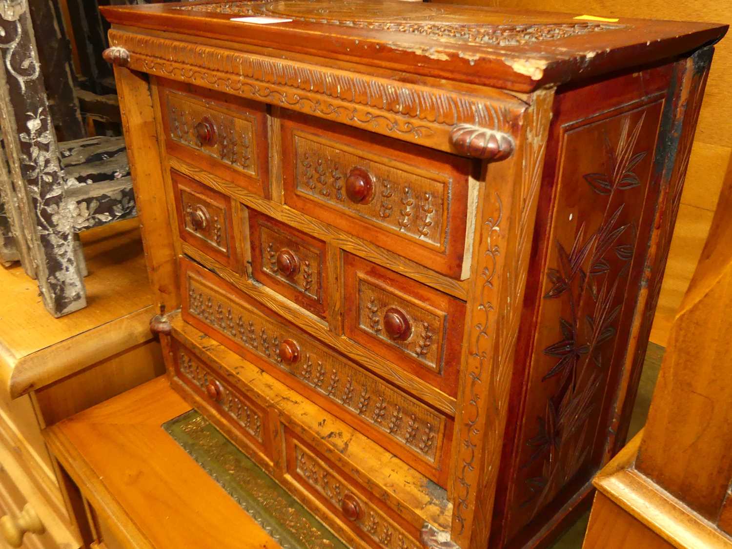 A South-East Asian stained softwood table-top chest, fitted with eight various drawers, w.37cm - Image 4 of 4