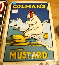 An enamel on metal wall mounted advertising sign titled Colman's Mustard, 34 x 24cm