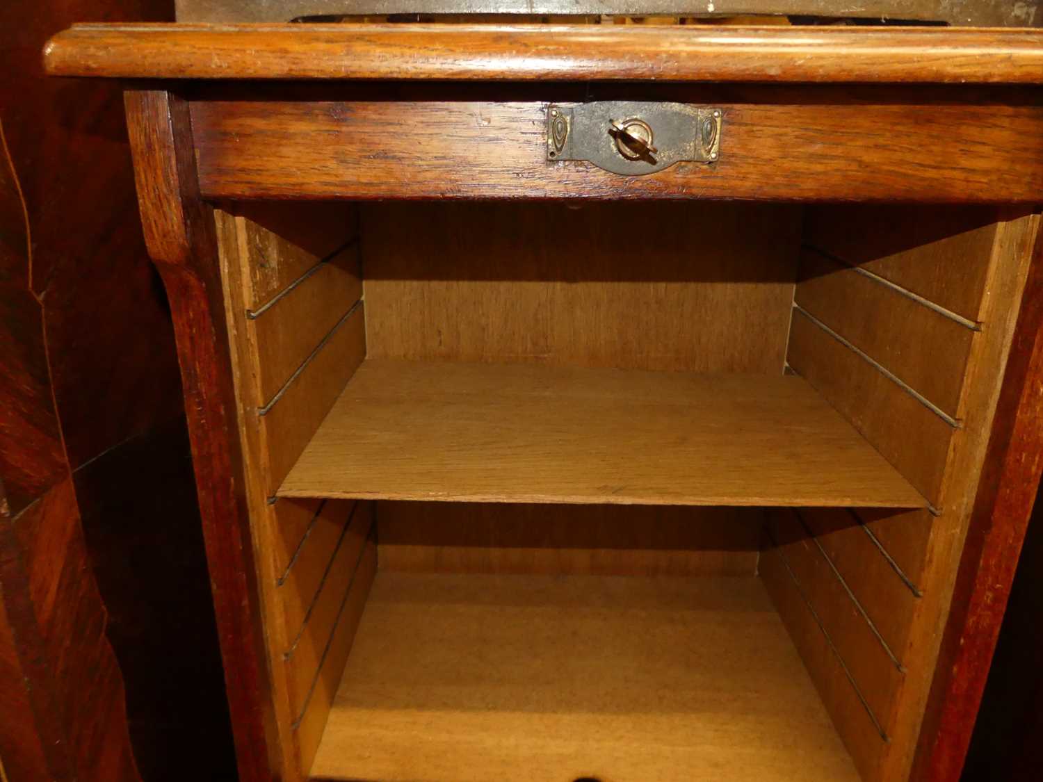 A 1920s oak tambour fronted office filing cabinet, w.48cm - Image 4 of 4