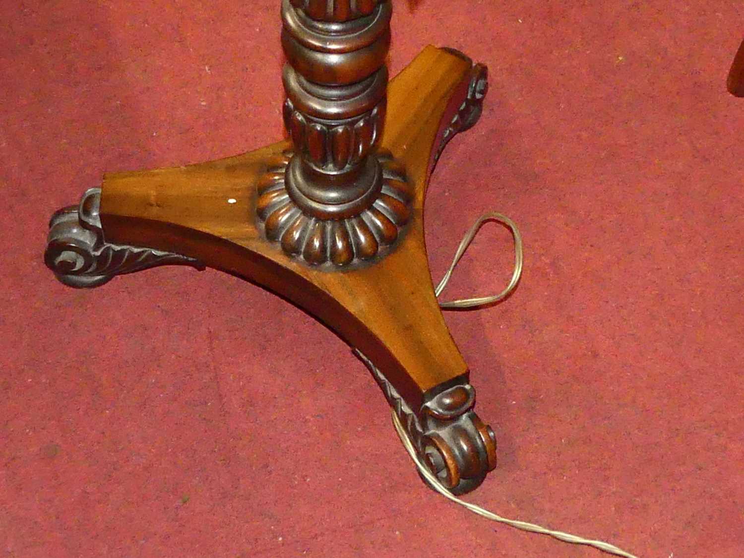 A Regency rosewood and brass pole screen, later converted into a standard lamp (with shade) Height - Image 5 of 5