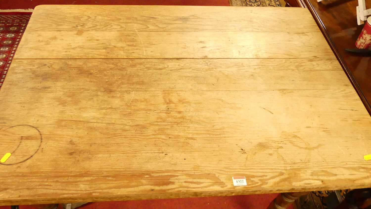 A rustic pine round cornered compact kitchen table, raised on turned supports, length 104.5cm - Image 3 of 3