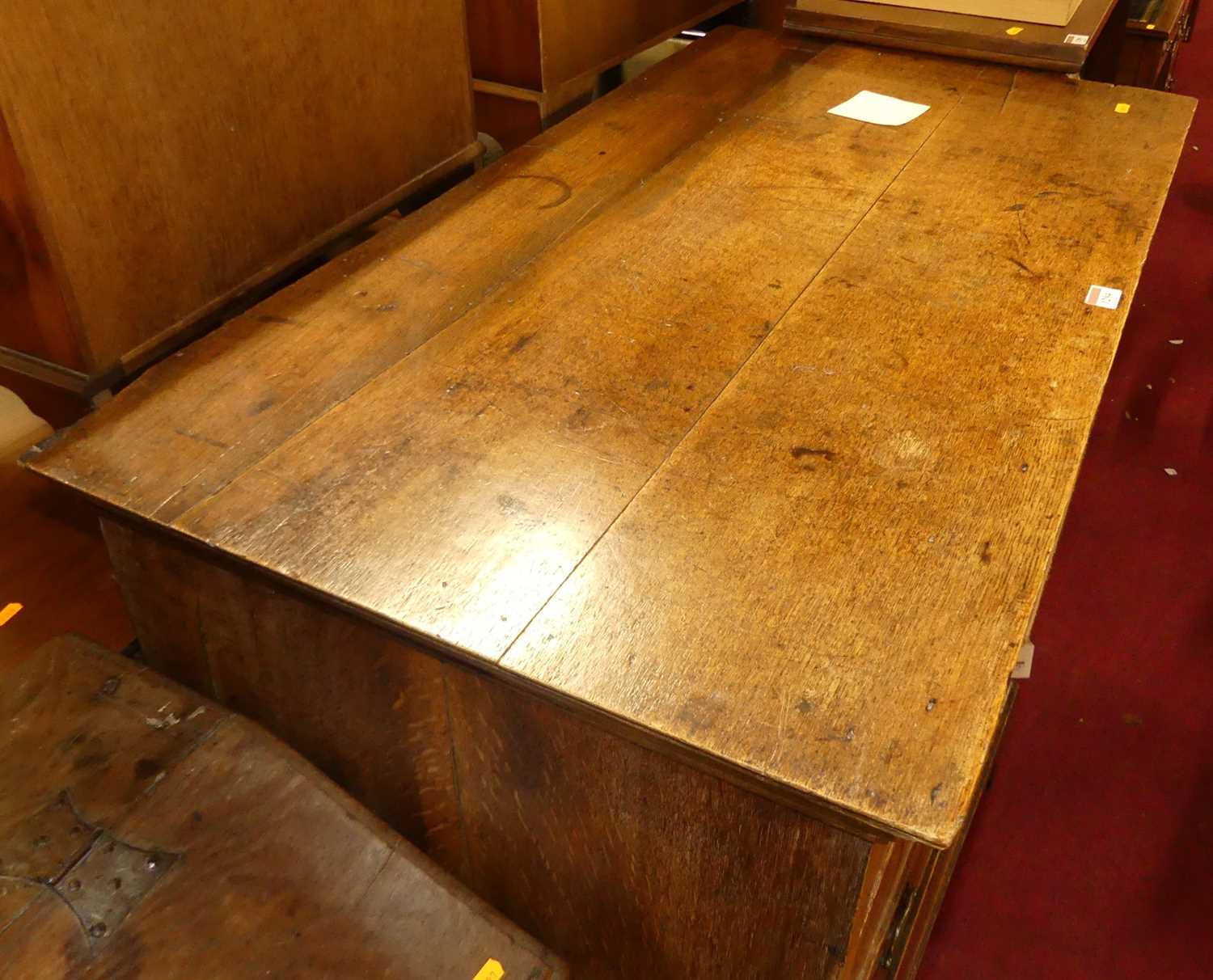 A George III oak squarefront chest of two short over three long graduated drawers, w.101cm - Image 2 of 4
