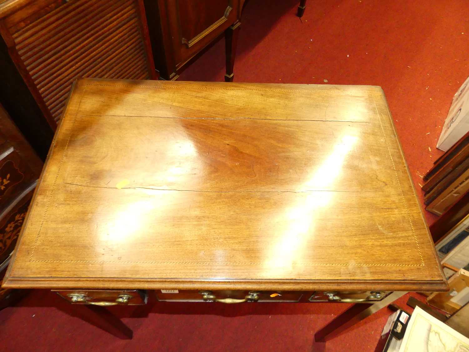 A 19th century mahogany three drawer side table, raised on chamfered square supports, w.78.5cm - Image 3 of 4