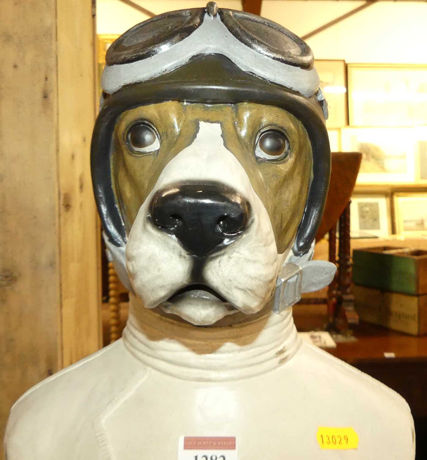 A contemporary painted racing driver dog bust, h.50cm - Image 2 of 3