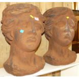 A pair of contemporary terracotta classical bust jardinieres, h.44.5cm