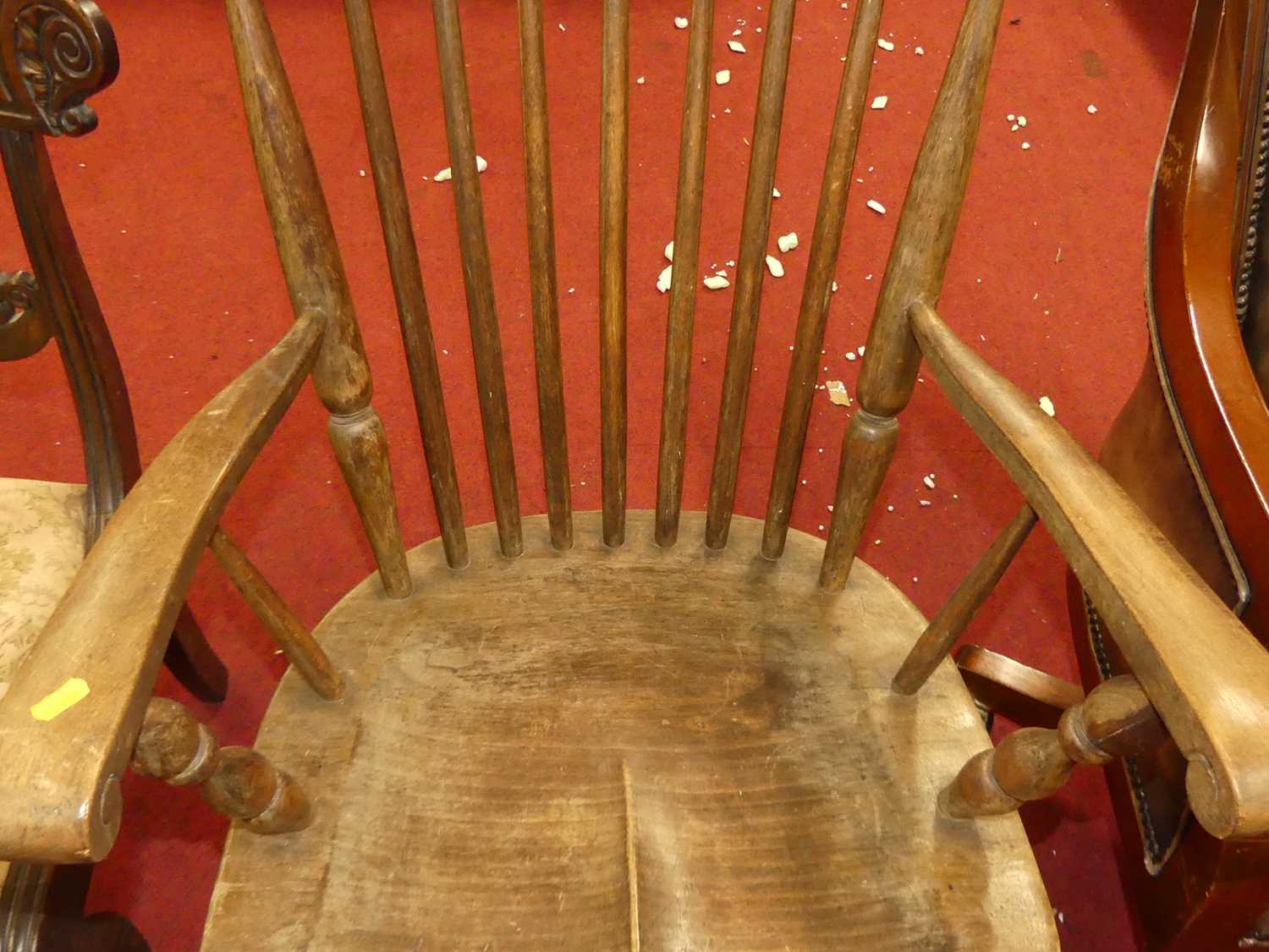 An early 20th century elm and beech stickback farmhouse open armchair, w.61cm - Image 3 of 3