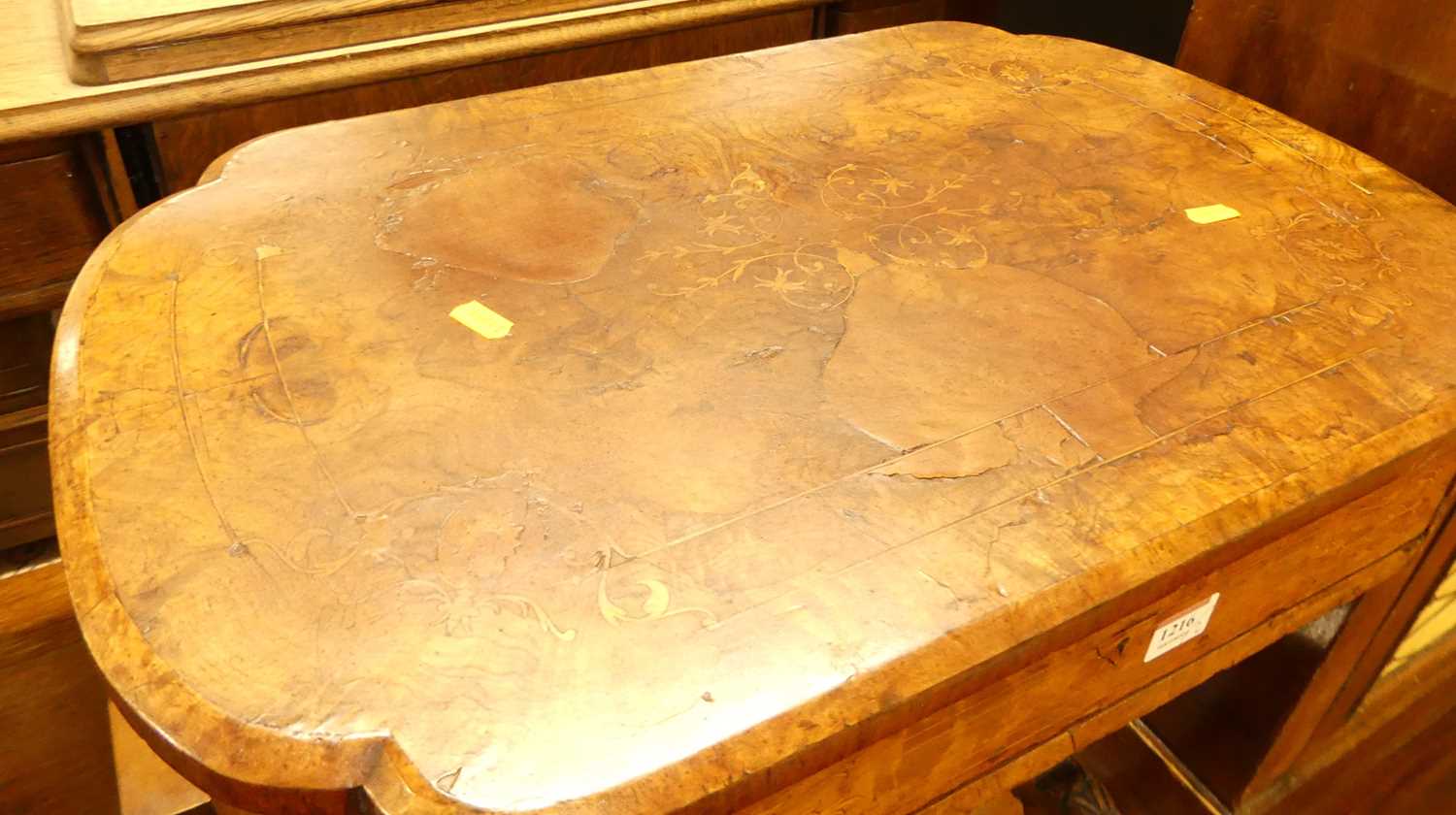 A mid-Victorian figured walnut and floral satinwood inlaid work table, w.61cm; together with a - Image 4 of 7