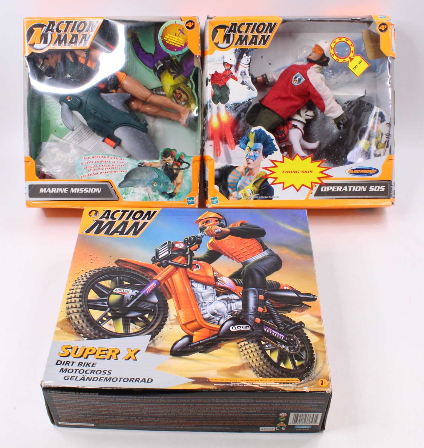 Collection of 3 boxed Action Man Sets, to include Marine Mission, Operation SOS and Super X, all