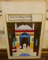 Indian school - manuscript page in gouache, the full sheet 21 x 12.5cm, in gilded glazed frame