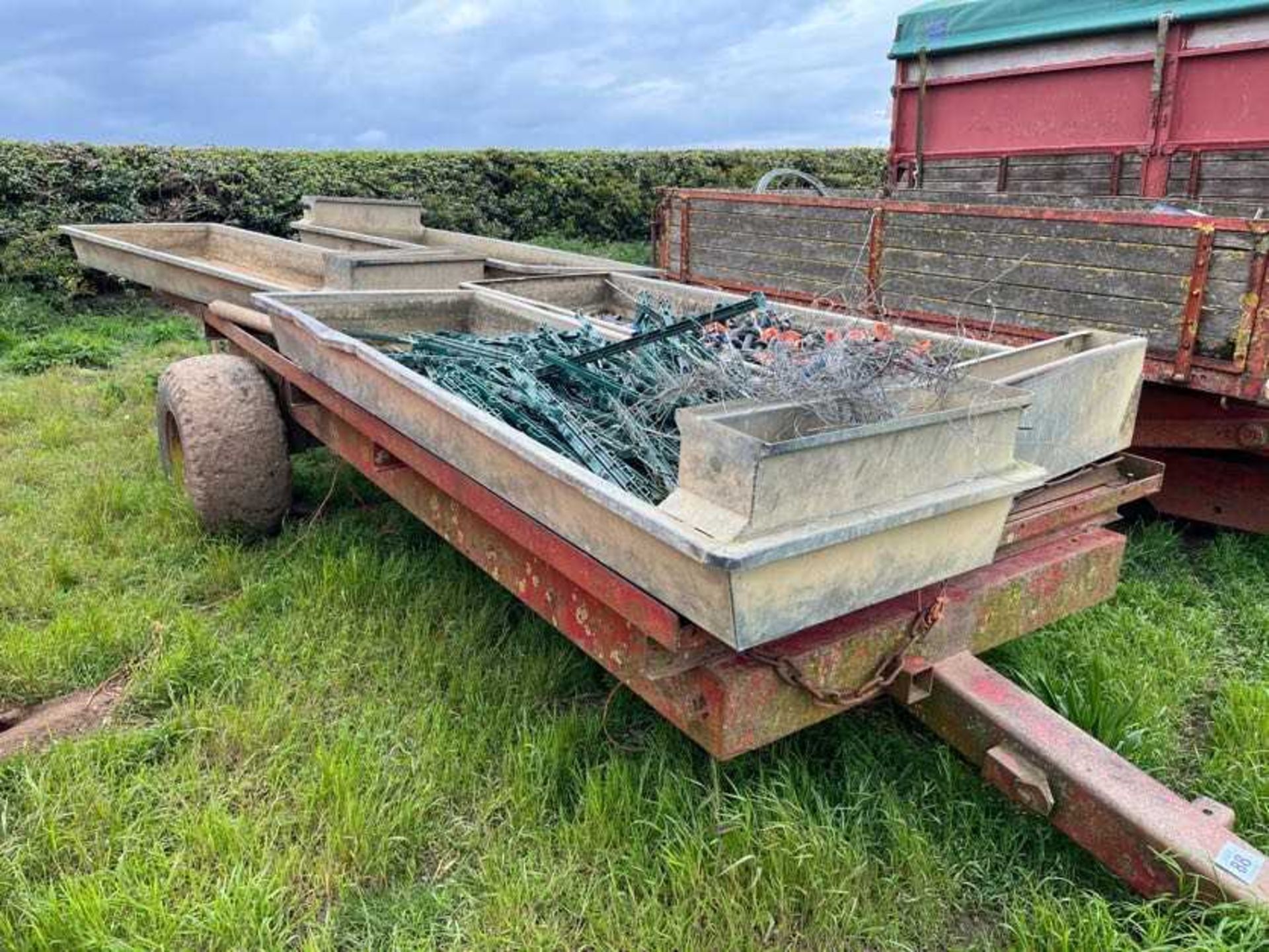 Flatbed Trailer with fencing equipment and drinkers