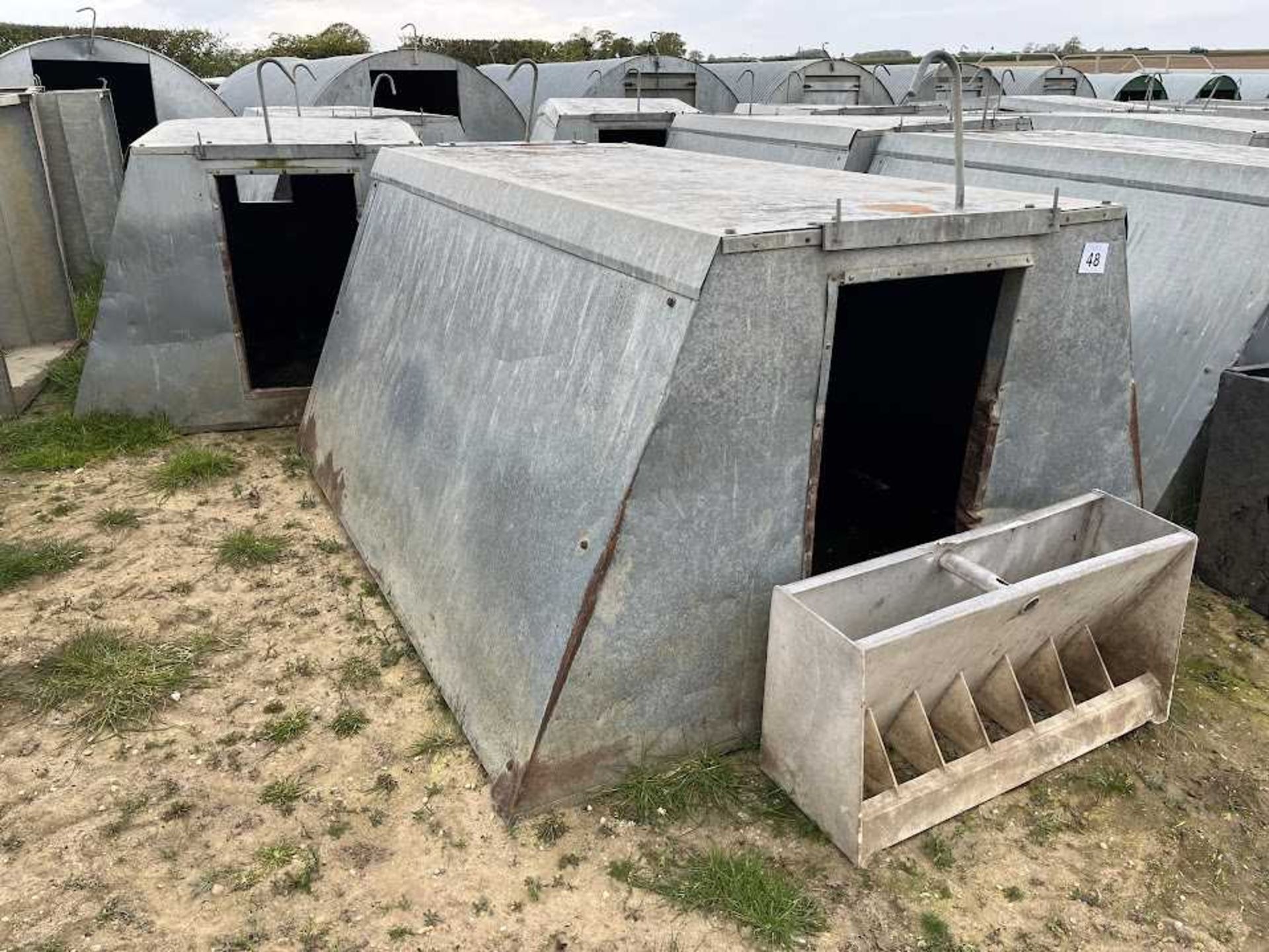 3 x John Booth insulated galvanised kennel farrowing huts with galvanised feeder - Image 2 of 2