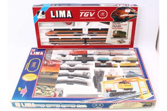 Two Lima train sets: TGV with power car, dummy car & two (articulated) coaches; with diesel