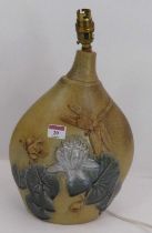 A Bernard Rooke studio pottery table lamp, relief decorated with a frog and dragonfly amongst