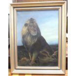 A Alaine - Lion study, oil on canvas, 37x27cm, together with landscape watercolour, Frank Dodd -