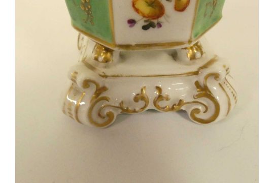 A pair of 19thC Paris porcelain floral decorated spill vases with gilt highlights on paw feet with - Image 3 of 25