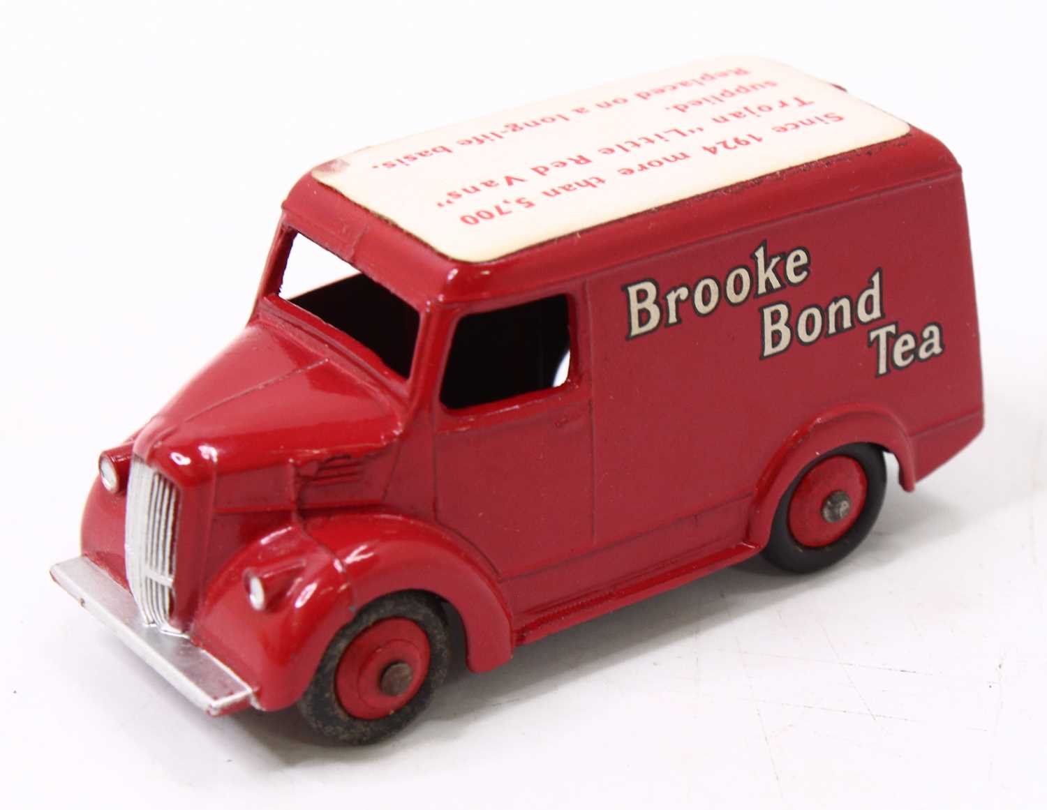 Dinky 455 Trojan Van "Brooke Bond Tea" promotional issue with cherry red body and red ridged hubs, - Image 3 of 14