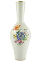 A Meissen hand-enamelled floral decorated vase, of slender necked shouldered form, printed and