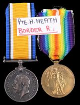 A British War and Victory medal to 35077 Pte H Heath, Border Regiment