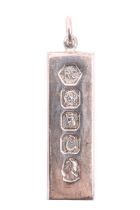A 1977 Jubilee silver ingot pendant, Carr's of Sheffield Ltd, Sheffield, 14.43 g, 43 mm long