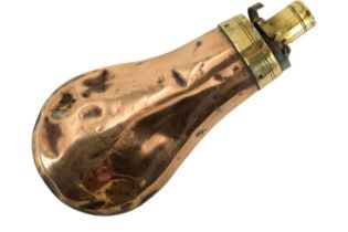 A Victorian copper and brass powder flask, 15 cm