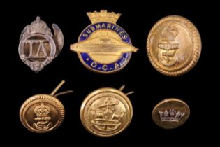 A Submarines Old Comrades Association enamelled lapel badge, together with Royal and Merchant Navy