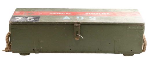 An Army Medical Supplies chest with rope handles, 88 cm x 32 cm x 26 cm