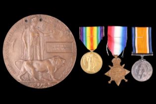 A 1914-15 Star, British War and Victory Medals with Memorial Plaque to R-11824 Pte Frederick