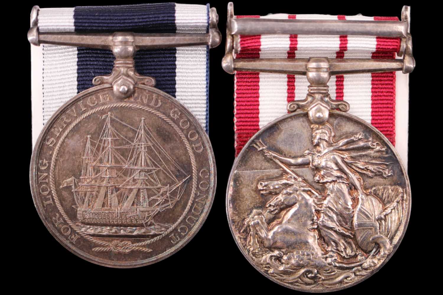 A George VI Naval General Service Medal with Palestine 1936-1939 clasp and George V Royal Navy - Image 2 of 3