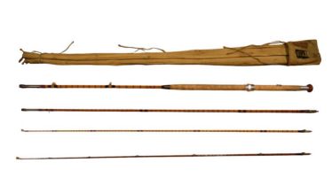 A Hardy Palakona split-cane fishing rod, the double hand gold medal, 12', three sections, two top