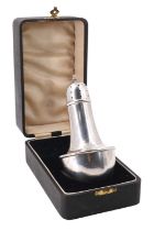 A cased 1930s silver sugar caster, of baluster form, patent number 325841, Joseph Gloster Ltd,