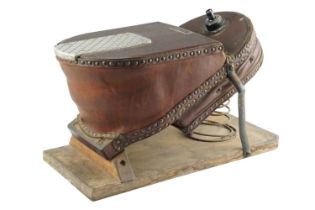 A set of oak and leather foot operated bellows by Griffin and George Ltd, 52 x 27 x 33 cm