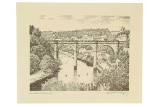 Alfred Wainwright (1907-1991) “Knaresborough”, a towering prospect of the Yorkshire village