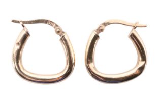 A pair of late 20th Century 9 ct yellow metal hoop earrings, marked '375', 1.06 g, 18 x 3 mm, (a/f)
