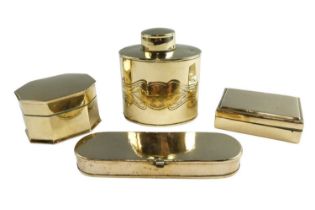 An early 20th Century brass table box, having a hinged lid, a tea canister by Joseph Sankey & Son,