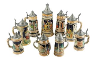 A small collection of German stoneware steins / tankards, mid-to-late 20th Century, tallest 27 cm