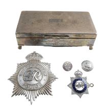 A George VI Metropolitan Police Custodian helmet plate and other related insignia together with an