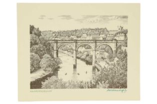 Alfred Wainwright (1907-1991) “Knaresborough”, a towering prospect of the Yorkshire village