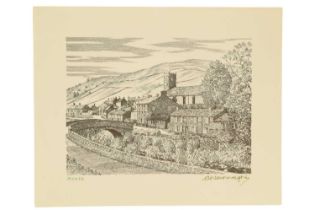 Alfred Wainwright (1907-1991) “Muker”, a charming study of the Yorkshire village with the River